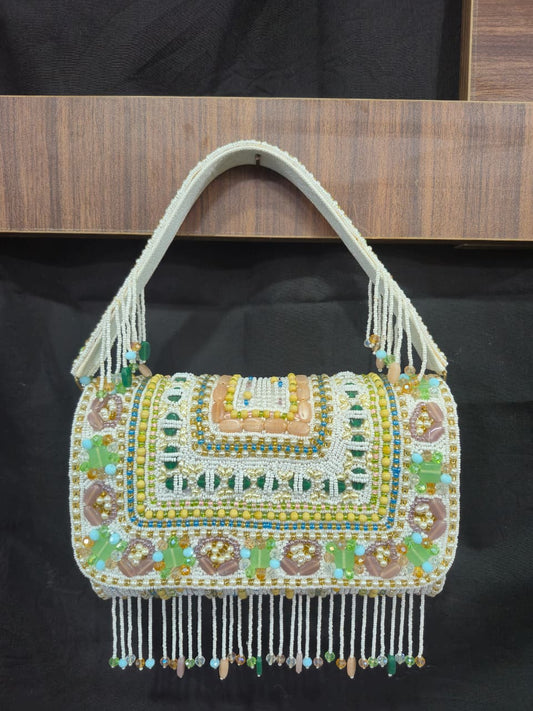 Mini Noorani Peach Clutch with Multi Stone