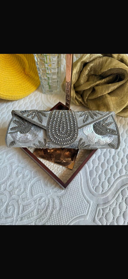 Grey Crystal Evening Clutch