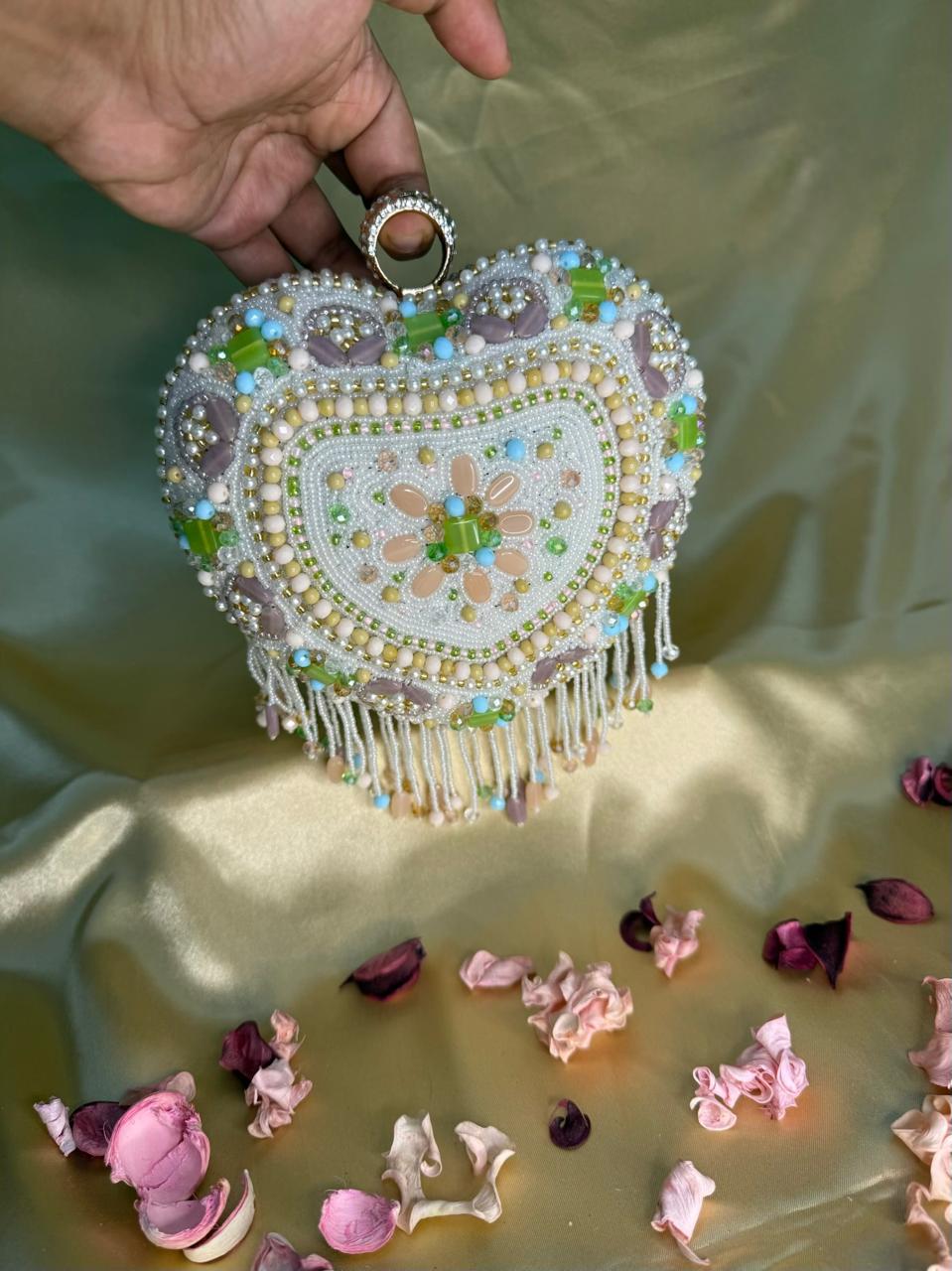 Noor-e-Dil Wedding Bag | Luxury Indian Pearl & Meenakari Work Bridal Bag