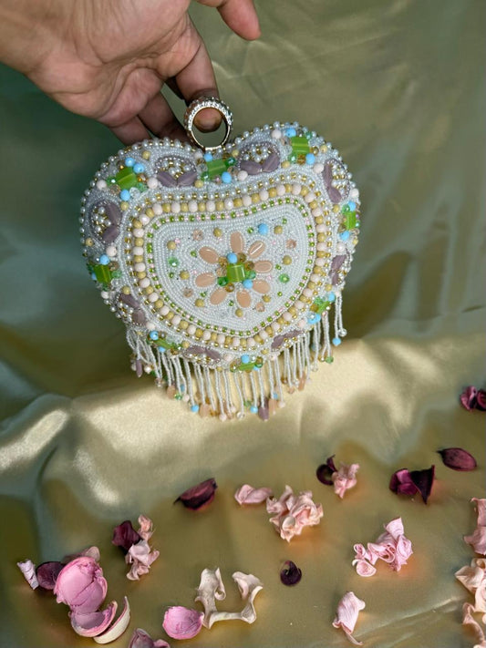 Noor-e-Dil Wedding Bag | Luxury Indian Pearl & Meenakari Work Bridal Bag